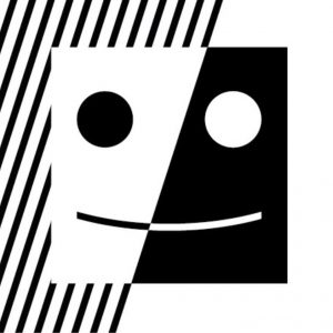 Logo ANS. Faccina bianca e nera che sorride con tratteggio a sinistra